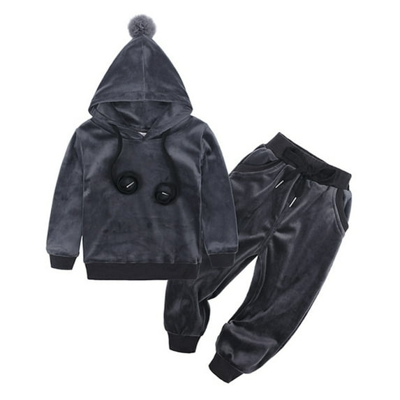GYRATEDREAM Boys Girls Velour 2 Pieces Tracksuits Outfits Athletic Hoodies Sweatshirts and Sweatpants Athletic Clothing Sets for 6-7Y Gray
