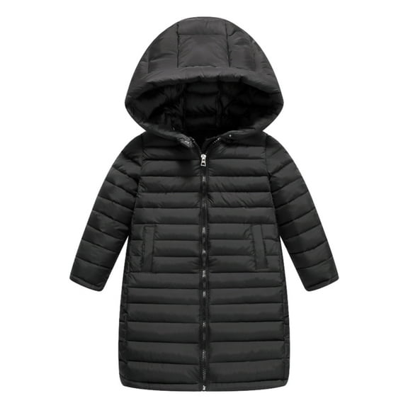 GYRATEDREAM Boys Girls Winter Coats Hooded Outerwear Puffer Jacket Water Resistant Warm Long Parka for 7-8Y Black