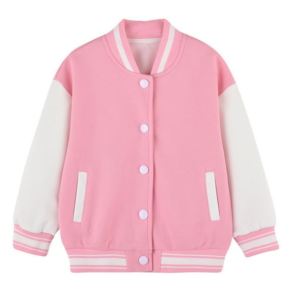 GYRATEDREAM Boys Girls Zipper Varsity Jackets Kid's Baseball Jacket Top Outerwear Jackets Sports Track Jackets Coat for 1-2Y Pink