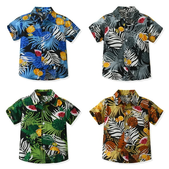 GYRATEDREAM Boys Hawaiian Shirts Button Down Short Sleeve for Infant Toddler & Little & Big Boys, Kids Summer Beach Holiday Casual Tshirt Tees for 0-8 Years