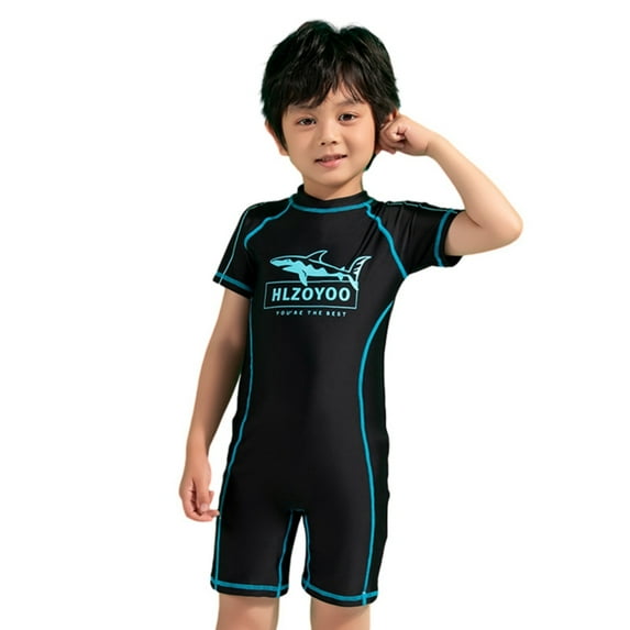 GYRATEDREAM Boys One Piece Swimsuit Rash Guard Swimsuit Shark Print Front Zip for Water Sports Surfing UPF 50+ Sun Protection Bathing Suits for 14 Black