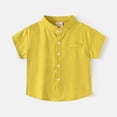 thumbnail image 1 of GYRATEDREAM Toddler Boys Short Sleeves Button Down Shirt Solid Top with Chest Pocket Summer Casual Clothes, 2-3 Years, 1 of 3