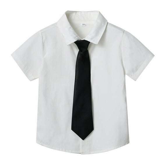 GYRATEDREAM Boys Short Sleeve Button Down Shirt Summer Solid Kids Boy Dress Shirts with Tie Size 3 Months-8 Years