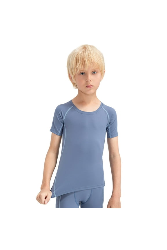 Boys Short Sleeve T-Shirt Quick-Dry Athletic Workout Running Training Crew Neck Sports Base Layer Top for 5-12 Years