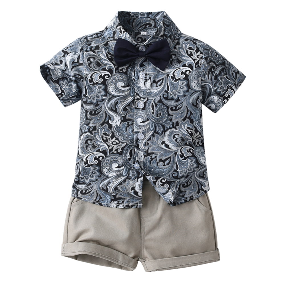 Boys Beige Printed Summer Shirt & Shorts Set main image 1