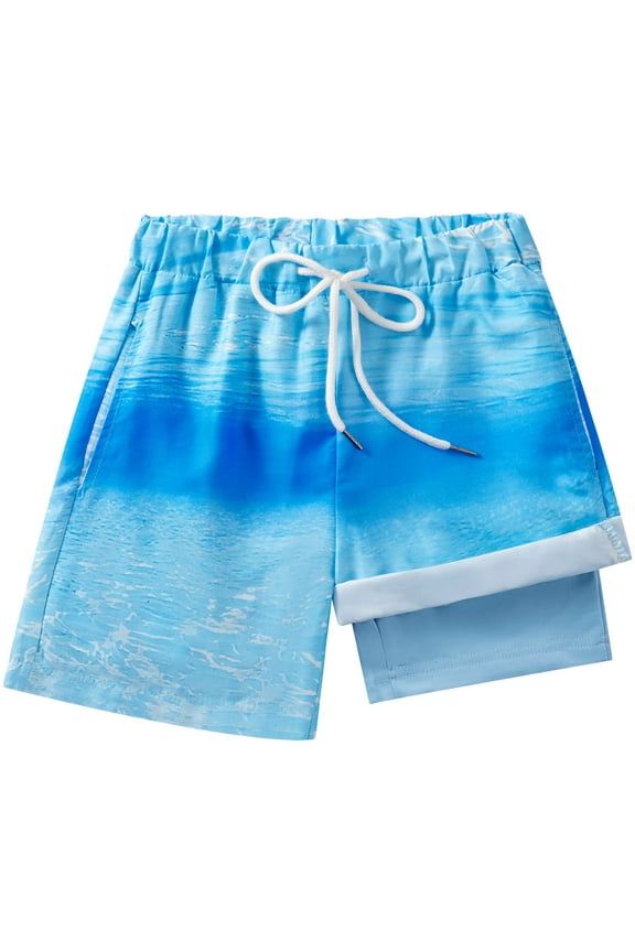 Boys Swim Trunks with Boxer Brief Liner Boys Swimwear Quick Dry Bathing Suit Toddler Swim Trunks 5-16 Years