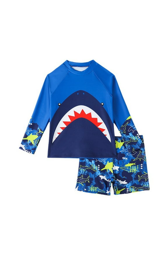 Boys Two Piece Rash Guard Swimsuits Long Sleeve Rash Guard and Swim Trunks Outfit Set Toddler to Little Kid,Size 4-5 Years