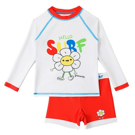 GYRATEDREAM Boys Two Piece Rash Guard Swimsuits Long Sleeve Rash Guard and Swim Trunks Outfit Set Toddler to Little Kid,Size 7-8 Years