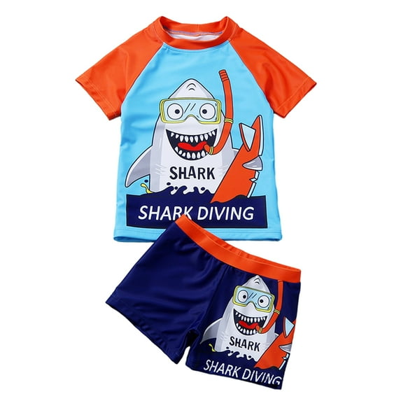 GYRATEDREAM Boys Two Piece Rash Guard Swimsuits Short Sleeve Rash Guard and Swim Trunks Outfit Set Toddler to Little Kid,Size 3-4 Years