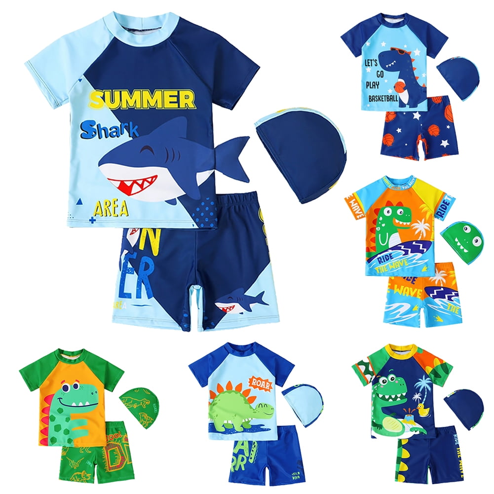 Kids UPF 50+ Rash Guard Swimsuits - 2-Piece Short Sleeve Set For Baby Girls & Boys, Chlorine Resistant Bathing Suits