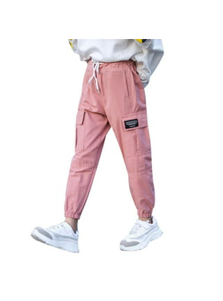  Kids Teens Solid Color Pants Elastic High Waist Cargo Pants  with Pockets Casual Straight Leg Pants for Girls (Pink, 3-4 Years) : Sports  & Outdoors