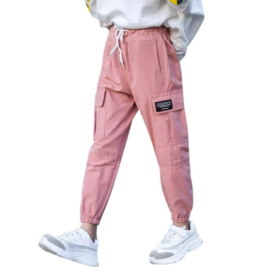 GYRATEDREAM Cargo Pants for Girls Pink Cargo Jogger Pants Casual Girl's Elastic Waist Cargo Pants with Pockets 3-13T