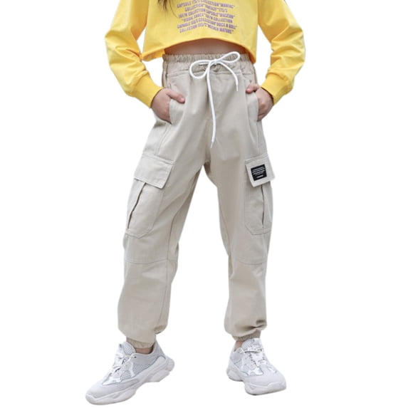 GYRATEDREAM Cargo Pants for Girls Pink Cargo Jogger Pants Casual Girl's Elastic Waist Cargo Pants with Pockets 3-13T
