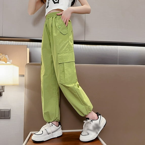 GYRATEDREAM Cargo Pants for Girls Wide Leg High Waist Parachute Pants Trousers Lightweight Kids Joggers Sweatpants