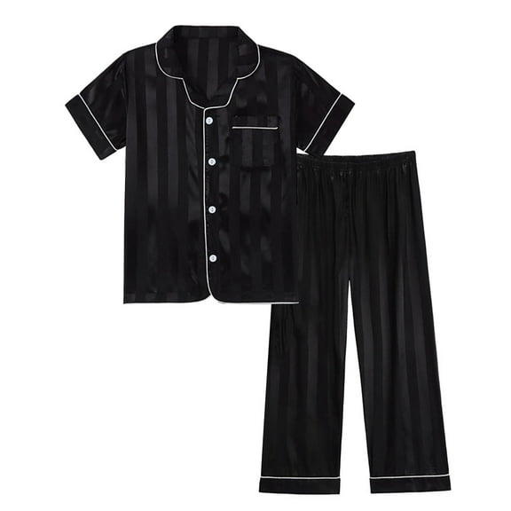 GYRATEDREAM Child Satin Silk Short Sleeve Button Down Long Pants 2PCS Pajamas Set for 5-14T Girls Boys