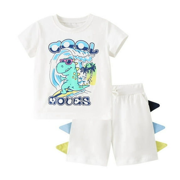 GYRATEDREAM Cute Kids Toddler Boy 3D Dinosaur Outfits, Short Sleeve T-Shirt Tops Matching Shorts Summer Clothing Set 2-10 Years