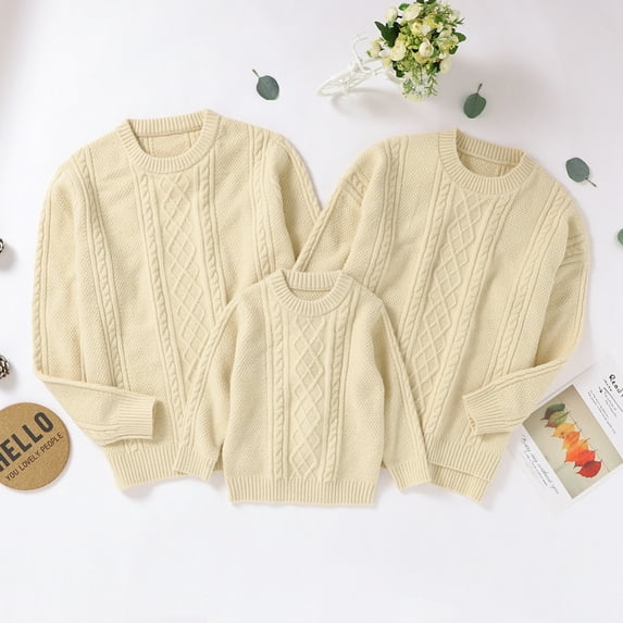 GYRATEDREAM Family Christmas Knit Sweaters Matching Sets Long Sleeve Holiday Xmas Knitted Sweater Pullover Tops for Adults and Kids M Dad-Beige