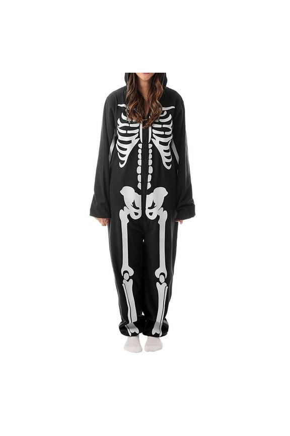 Family Halloween Costumes Skeleton Pajamas Funny Zipper Hooded Jumpsuit Holiday One Piece Pjs Sleepwear