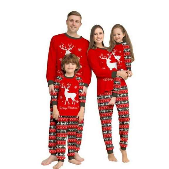 GYRATEDREAM Family Matching Christmas Pajamas Set Cotton Xmas Deer Snowflake Print Holiday Pajamas Sleepwear Dad Mom Kids PJs for 10T(Kids) White