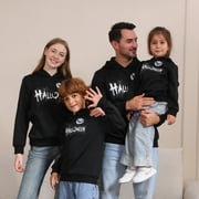 GYRATEDREAM Family Matching Halloween Hoodie Pajamas Holiday Funny Hooded Sweatshirt Family Pjs Sleepwear Pumpkin Ghost Letter Print Homewear Loungewear Nightdress for Kid-Adult Black
