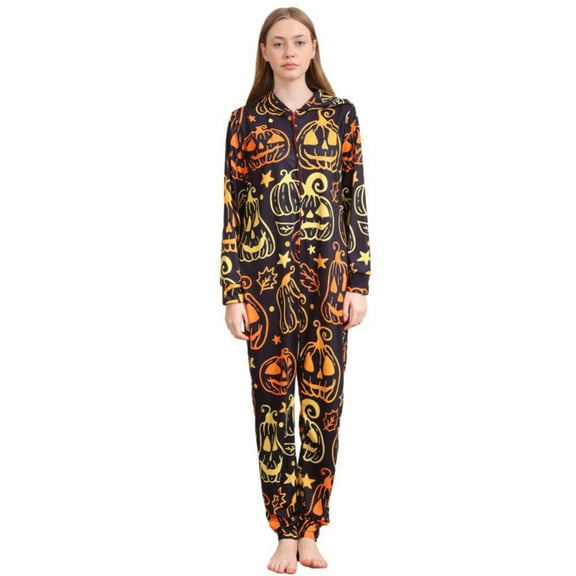 GYRATEDREAM Family Matching Halloween Jumpsuit Pajamas, Funny Skeleton Pumpkin Printed Hooded Zipper PJs Loungewear for Men/Women/Kids/Baby One-pieces