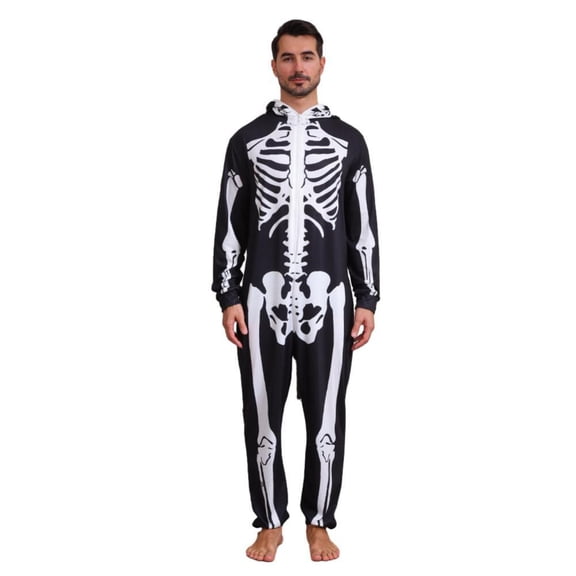 GYRATEDREAM Family Matching Halloween Jumpsuit Pajamas, Funny Skeleton Pumpkin Printed Hooded Zipper PJs Loungewear for Men/Women/Kids/Baby One-pieces