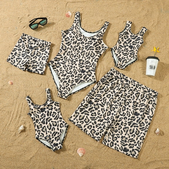 GYRATEDREAM Family Matching Swimsuit One-Piece Swimwear Couples Bathing Suit Leopard Print Beachwear