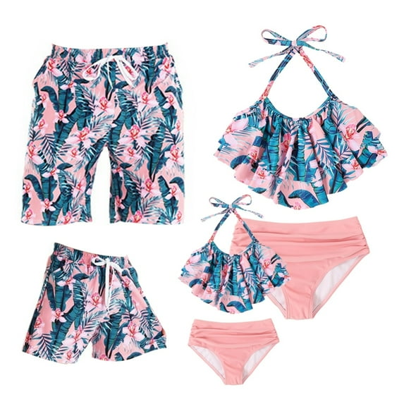GYRATEDREAM Family Matching Swimsuits Womens Bikini Set Girls Tankini Sets Mens Summer Shorts Boy Beach Shorts Mommy and Me Bathing Suits Swimwear for 10-12T