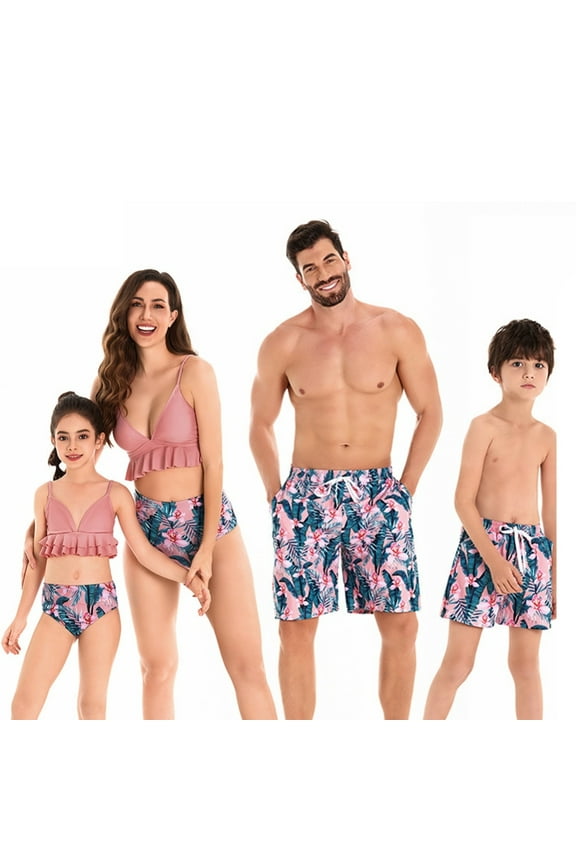 Family Matching Swimsuits Womens Bikini Set Girls Tankini Sets Mens Summer Shorts Boy Beach Shorts Mommy and Me Bathing Suits Swimwear for 4-5T