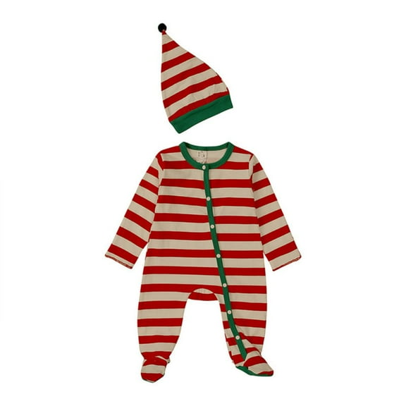 GYRATEDREAM My First Christmas Baby Boy/Girl Outfit Infant Stripe Jumpsuit Zipper Up Bodysuit Hat 2Pcs Set Toddler Cute Xmas Winter Clothes for 3-24 Months Red