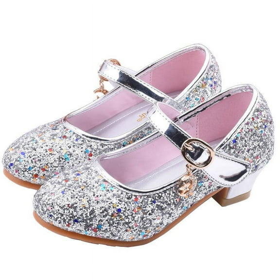 GYRATEDREAM Flower Girls Mary Jane Bridesmaids Dress Shoes Toddler Kids Wedding Party Sparkle High Heel Princess Shoes Glitter Flat Shoes