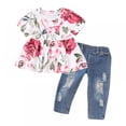thumbnail image 1 of GYRATEDREAM Girl Clothes Outfits, Cute Toddler Baby Short Sleeve Floral T-Shirt Tops with Ripped Jeans Pants Set 1-4 Years, 1 of 12