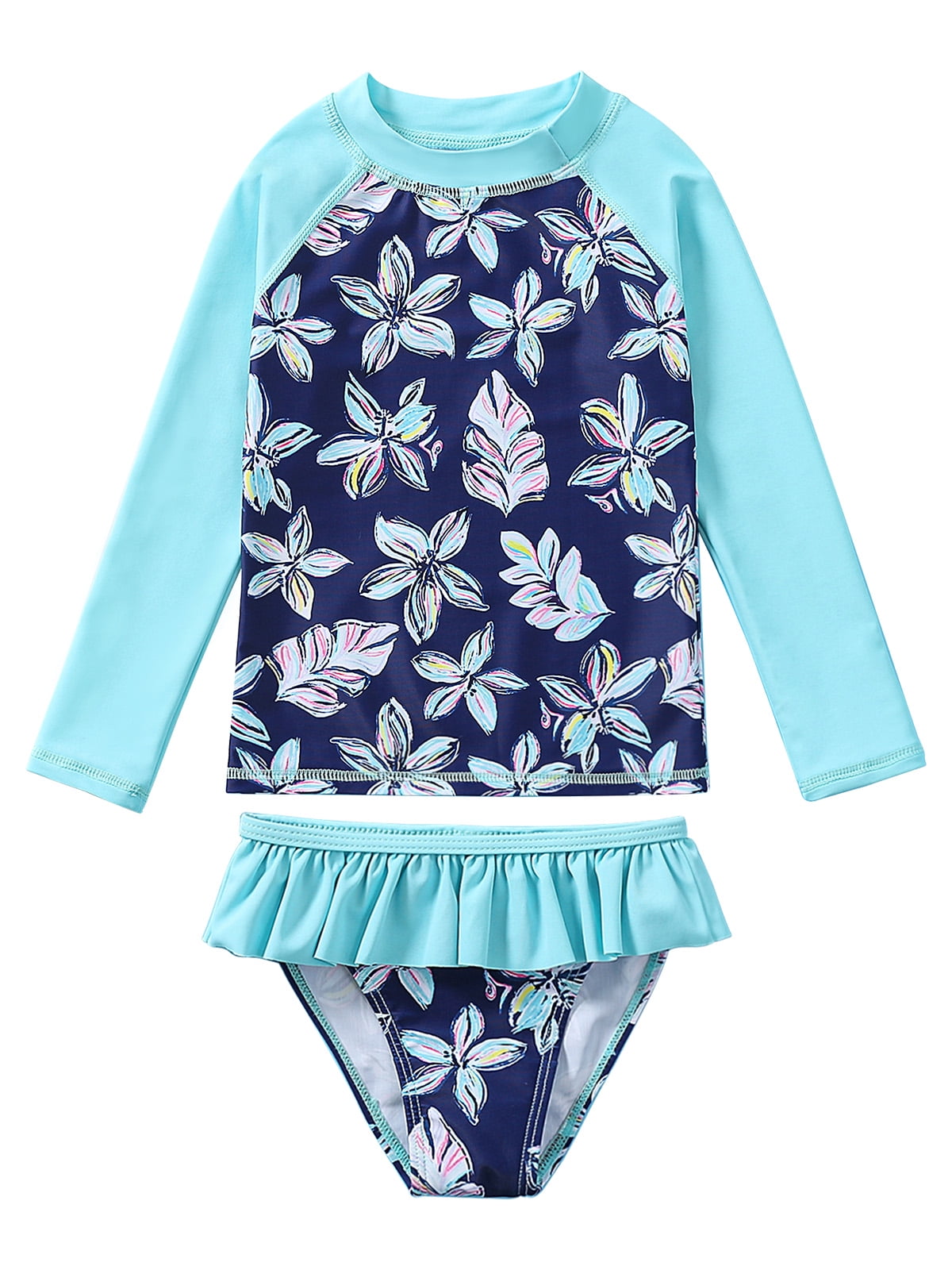 Maillot De Bain 2 Pièces Rashguard Tankini à Manches Longues Pour Filles 3-10 Ans - Protection Solaire Et Look Adorable