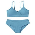 thumbnail image 1 of GYRATEDREAM Girl's Cute Two Piece Swimsuit V Neck Spaghetti Strap Wireless Bikini Set Kids Tankini Bathing Suit Sport Swimwear for 13-14Y Haze Blue, 1 of 9