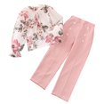 thumbnail image 1 of GYRATEDREAM Girl's 2 Piece Outfit Long Sleeve Floral T Shirt Top Wide Leg Pants Set 8-12 Years, 1 of 12