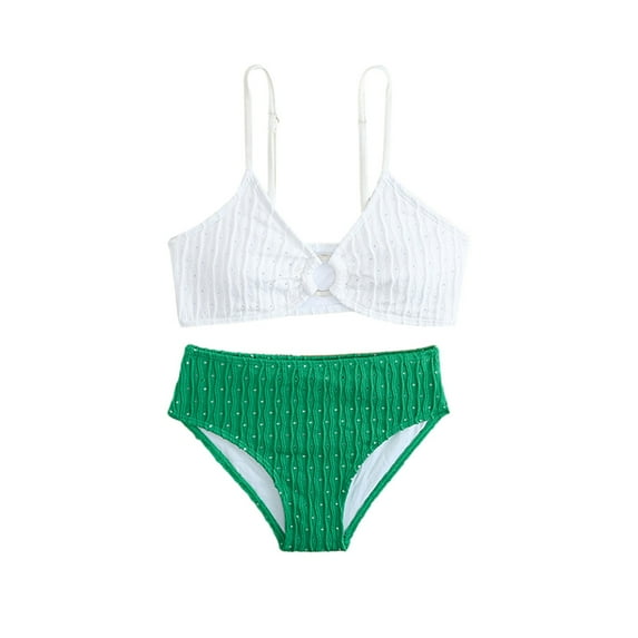 GYRATEDREAM Girl's 2 Piece Swimsuit Kids Solid Color Spaghetti Strap Bikini Sets Beach Bathing Suit Swimwear Green for 7-12Y