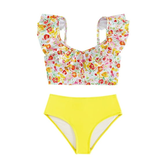 GYRATEDREAM Girl's 2 Piece Swimsuit Kids Summer Beach High Waist Bikini Set Bathing Suit Swimwear for 8Y