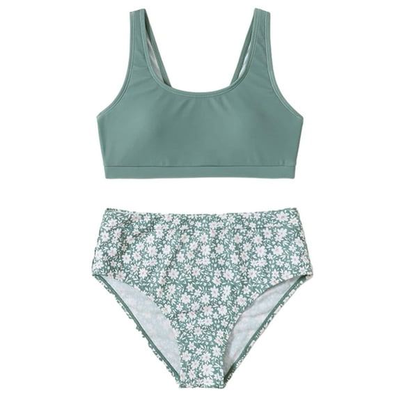 GYRATEDREAM Girl's 2 Piece Swimsuit Sport High Waist Teen Kids Bikini Set Bathing Suit Swimwear for 8-14Y Green