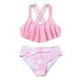 thumbnail image 1 of GYRATEDREAM Girl's 2 Piece Swimsuits Criss Cross Spaghetti Strap Flounce Bikini Top High Waisted Bottom Bathing Suits Summer Beach Swimwear, 13-14 Years, 1 of 4