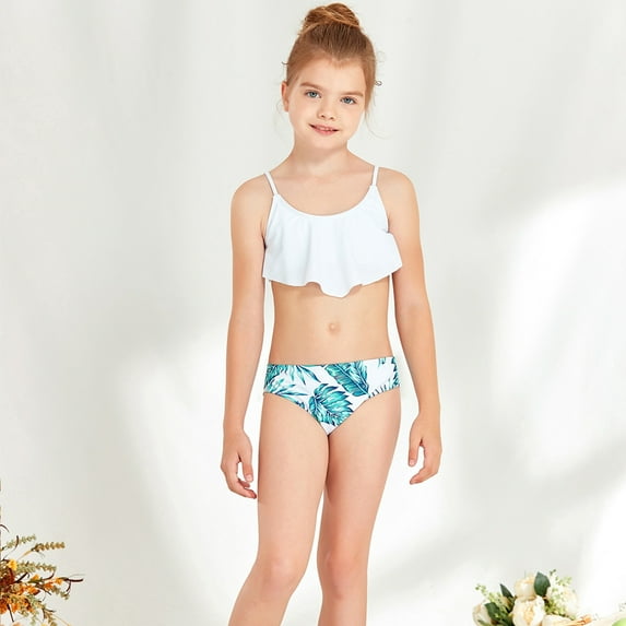 GYRATEDREAM Girl's 2 Piece Swimsuits Flounce Bikini Top High Waisted Bottom Bathing Suits Summer Beach Swimwear, 11-12 Years
