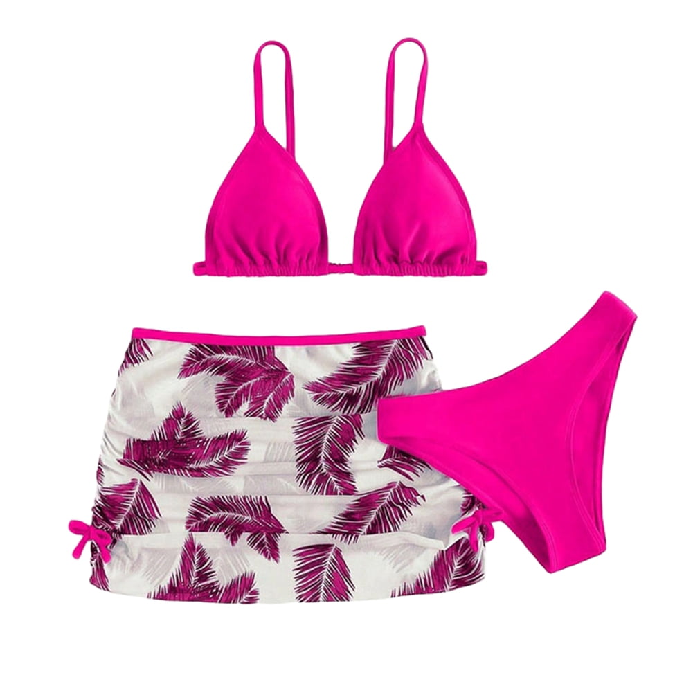 Girl's 3 Piece Bikini Swimwear Cute Floral Swimsuits Bathing Suit High