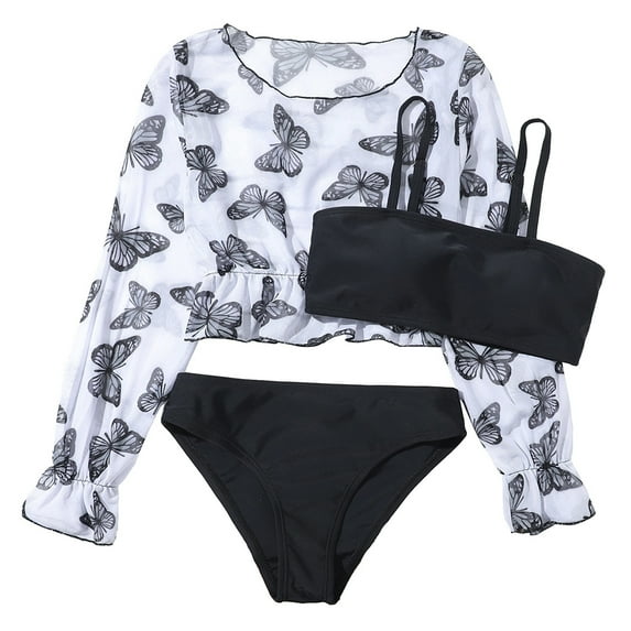 GYRATEDREAM Girl's 3 Piece Swimsuits Printed Cami Top High Waisted Shorts Bikini Bathing Suit Beach Swimwear
