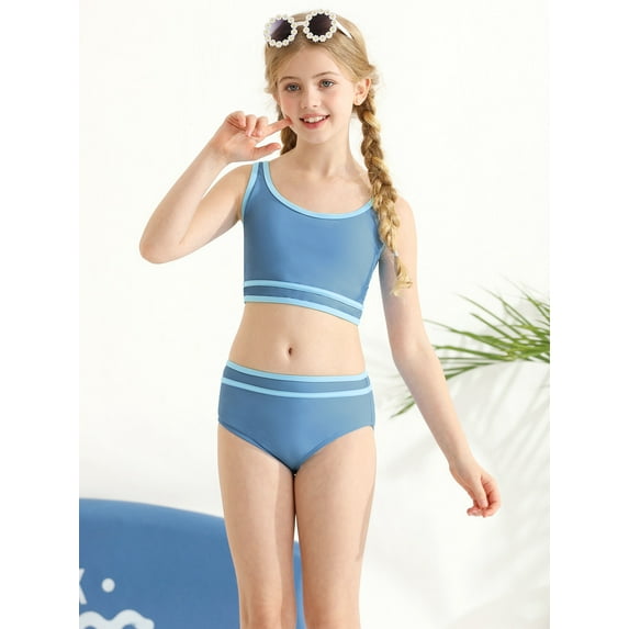 GYRATEDREAM Girl's Adjustable Shoulder Straps Contrast Binding Bikini Bathing Suit 2 Piece Swimsuits 8-13 Years