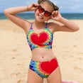 thumbnail image 1 of GYRATEDREAM Girl's Casual 2 Piece Swimsuit Kids Print Spaghetti Strap Criss Cross Bikini Sets Beach Bathing Suit Swimwear for 8-14 Years, 1 of 8