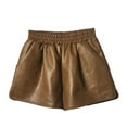 thumbnail image 1 of GYRATEDREAM 2-14Y Girls PU Leather Shorts Toddler Baby Elastic High Waist Fashion Wide Leg Mini Skirts with Pockets Kids Children Fall Winter Clothes Brown, 1 of 6