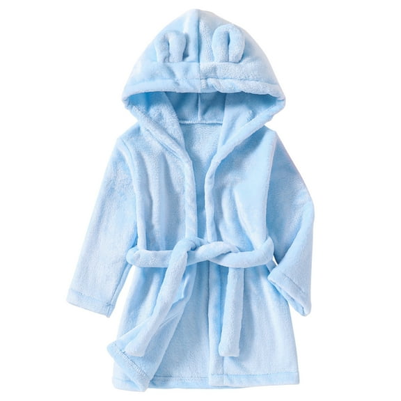 GYRATEDREAM Girl's Robe Boys Hoodie Robes Toddler Warm Printed Soft Bathrobes for Kids Pajamas Sleepwear for 6-7Y Blue