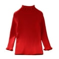 thumbnail image 1 of GYRATEDREAM Girl's Ruffle Neck Sweaters Kids Long Sleeve Drop Shoulder Pullover Cable Knit Chunky Contrast Sweater Tops for 2-3Y Red, 1 of 6