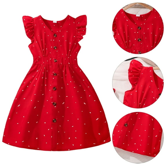 GYRATEDREAM Girl's Ruffle Sleeve Round Neck Button Down Casual Midi Dress Summer Outfits8-12Y
