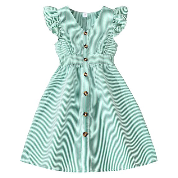 GYRATEDREAM Girl's Ruffle Sleeve Round Neck Button Down Casual Midi Dress Summer Outfits8-12Y