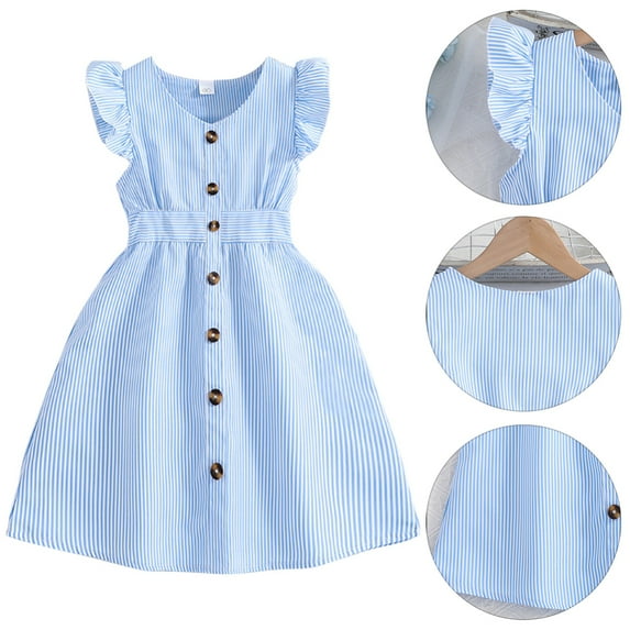 GYRATEDREAM Girl's Ruffle Sleeve Round Neck Button Down Casual Midi Dress Summer Outfits8-12Y